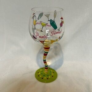 “Party Time” hand-painted glass wine glass